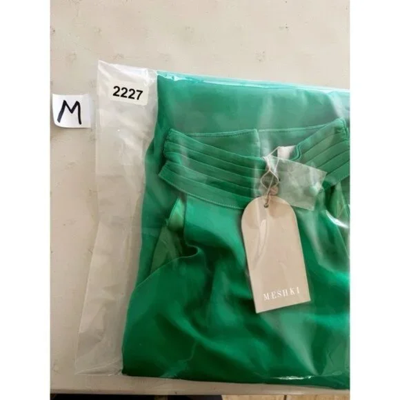 MESHKI Satin Drape Back Maxi Dress with Split - Green XLarge NEW - Picture 8 of 9